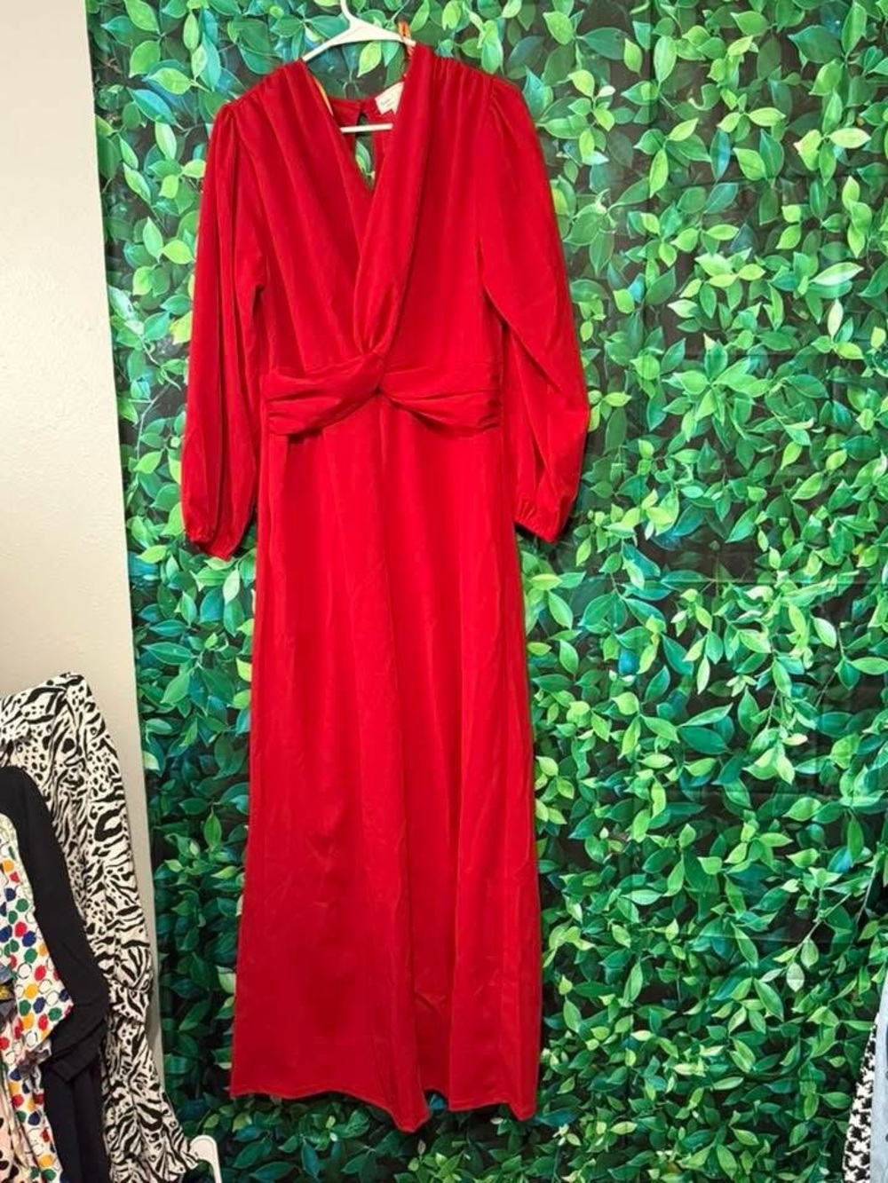 Red Long Sleeve Twist-Front jumpsuit